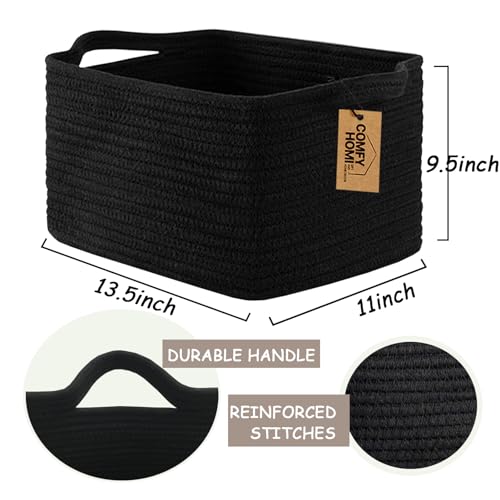 Image of COMFY-HOMI 3PACK Cotton Rope Square Basket with Handles for Shelves| Storage|Baby Basket for GIF|Shoe Basket for Organizing|New13.5 inch x 11 inch x 9.5 inch for Living Room