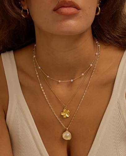 Shell Necklace for Women Gold Layered Conch Seashell Starfish Pendant Necklace Boho Summer Beach Vacation Jewelry for Women4