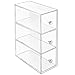 mDesign Plastic Kitchen Pantry Stackable Storage Organizer Container Station with 3 Drawers for Cabinet, Countertop, Holds Coffee, Tea, Sugar Packets, Creamers - Lumiere Collection - 2 Pack - Clear
