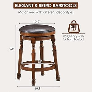 ERGOMASTER Bar Stools Set of 2 Swivel Barstools 24 Inch Counter Height Bar Stools Backless Sturdy Solid Wood Chairs with Soft Faux Leather Seat, Easy Assemble for Kitchen Pub Home Cafe (Walnut) ERGOMASTER Bar Stools Set of 2 Swivel Barstools 24 Inch Counter Height Bar Stools Backless Sturdy Solid Wood Chairs with Soft Faux Leather Seat Easy Assemble for Kitchen Pub Home Cafe Walnut