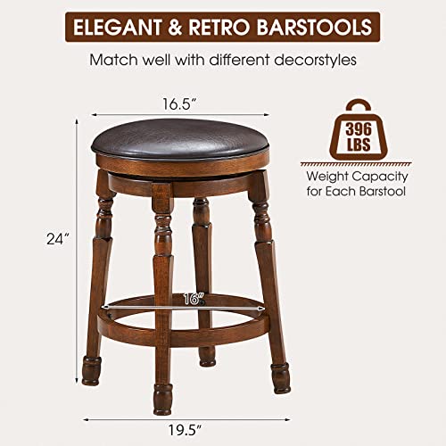 ERGOMASTER-Bar-Stools-Set-of-2-Swivel-Barstools-24-Inch-Counter-Height-Bar-Stools-Backless-Sturdy-Solid-Wood-Chairs-with-Soft-Faux-Leather-Seat-Easy-Assemble-for-Kitchen-Pub-Home-Cafe-Walnut ERGOMASTER Bar Stools Set of 2 Swivel Barstools 24 Inch Counter Height Bar Stools Backless Sturdy Solid Wood Chairs with Soft Faux Leather Seat Easy Assemble for Kitchen Pub Home Cafe Walnut