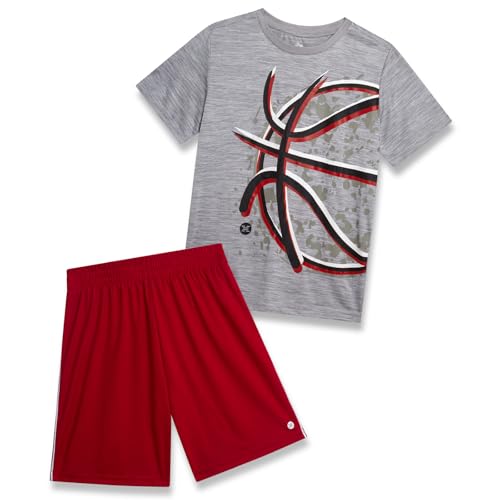 Image of RBX Boys Athletic Shorts Set - 2 Piece Active Performance Graphic Tees and Mesh Gym Shorts for Boys With Elastic Waistband
