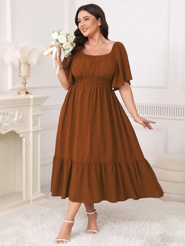 Image of CICIDUDU Plus Size Smocked Maxi Dresses for Curvy Women Square Neck Flowy Casual Summer Wedding Guest Dress