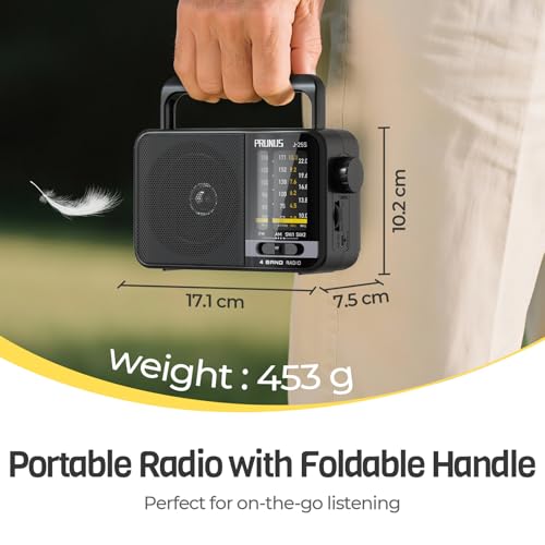 Image of PRUNUS J-25S Portable MW AM SW Radio FM for Home 1800mah Rechargeable Battery Solar Panel Charging New Model Long Antenna DSP Chip Good Reception Tuning Knob USB-C Charge with Handle