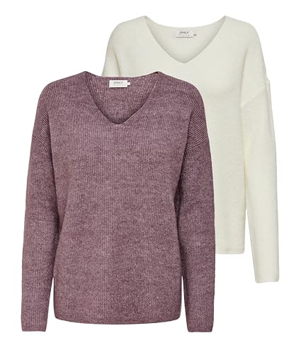 ONLY Damen ONLCAMILLA V-Neck Strickpullover 2-Pack, Rose Brown Melange/Birch Melange, XXXL – Ansicht 1