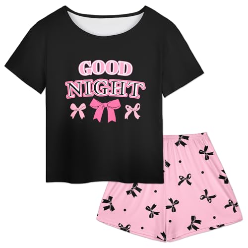 Girls Pajamas for Kids Summer Pjs for Girl Pajama Sets 2Pcs Short Sleeve Top Sleepwear for Teen 8-15