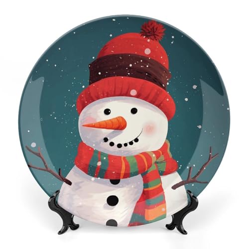 Plato decorativo de porcelana Bone China con muñeco de nieve, 7 pulgadas miniatura 1