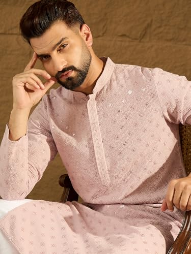 Image of Men's Solid Embroidered Long Straight Kurta | Men's Kurta | Embroidered Chikankari Kurta for Men | Straight Fit Kurta for Men