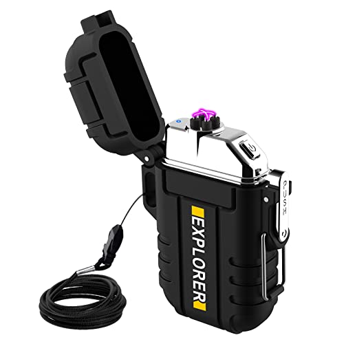 Camping Arc Lighter Gifts for Men, Outdoor Waterproof Lighter Rechargeable Electric Lighters, Windproof Dual Lighter, Coquimbo Flameless Plasma Lighters for Candle, BBQ, Camping Adventure, Emergency