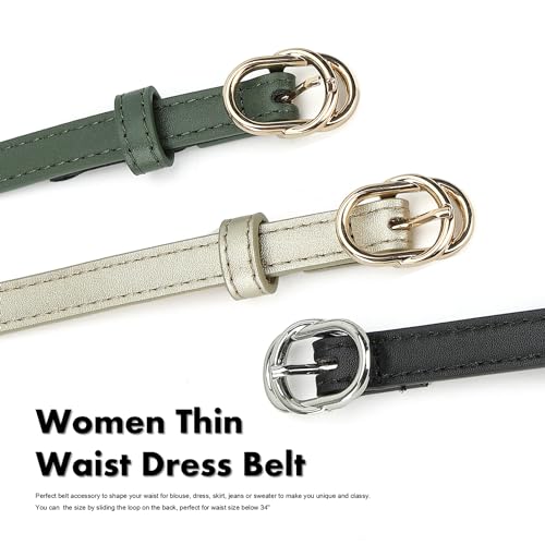 3 Pack Women Skinny Leather Belt Thin Waist Belt with Gold Buckle for Pants Jeans Dresses4
