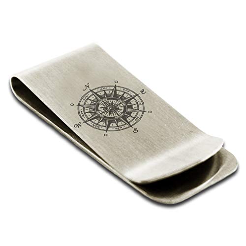 Tioneer Stainless Steel Nautical Vintage Compass Money Clip Credit Card Holder