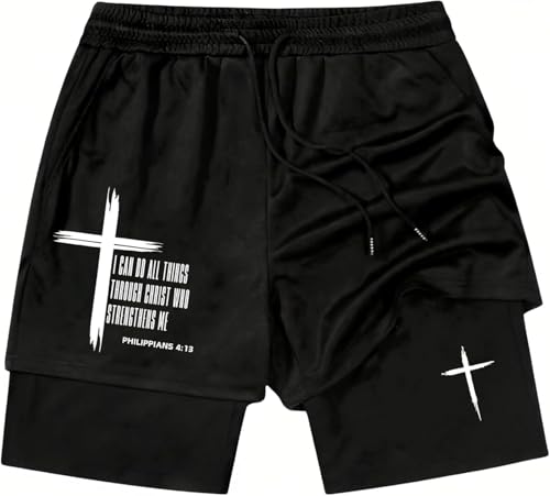 PCAEOVM I Can Do All Things Through Christ Who Strengthens Track Short I Can Do All Things Through Christ 2 in 1 Shorts Medium