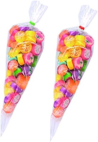 Faburo 100pcs Cone Bags for Sweets Clear Cellophane Bags and Ties for Party Christmas and Festivals
