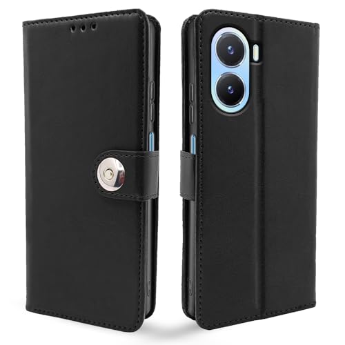 Image of Pikkme Vivo T2X / Y16 / Y56 5G Flip Cover Leather Finish | Inside TPU with Card Pockets | Wallet Stand and Shock Proof | Complete Protection Button Flip Case (Black)