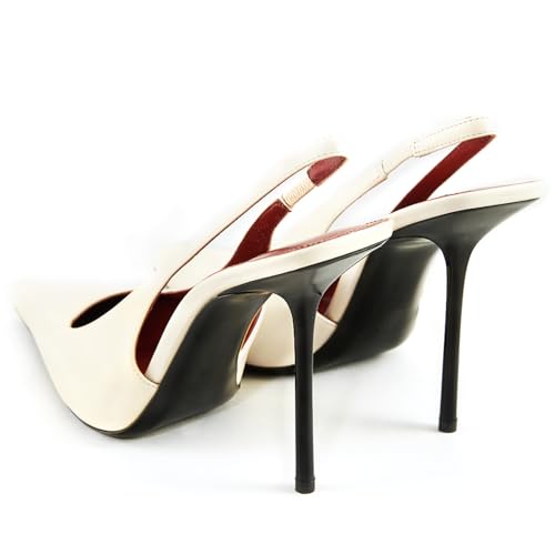 Image of Slingback Heels for Women Pointed Toe Stiletto High Heels Stretch Slip on Backless Patent Leather Fashion Comfortable Dress Pumps Shoes
