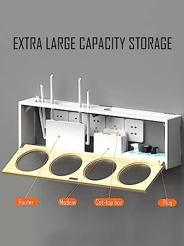 Routeur WiFi mural en bois avec porte en acrylique givré – Support nizer pour meuble TV, console Ma, télécommande, DVD, décodeur, noir