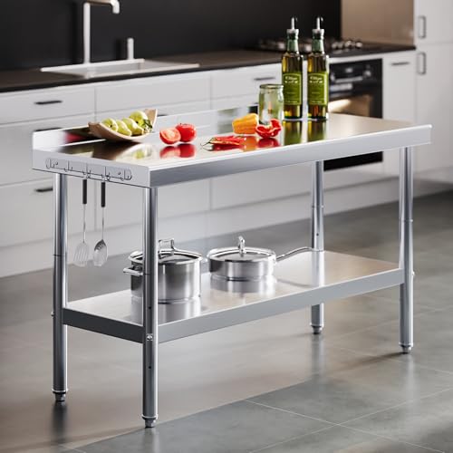 Albott 24x60in Stainless Steel Table, Kitchen Prep Table with Adjustable Undershelf, NSF Certified Metal Surface (Includes Hooks & Backsplash) for Home Kitchen, Restaurant, Hotel, and Garage