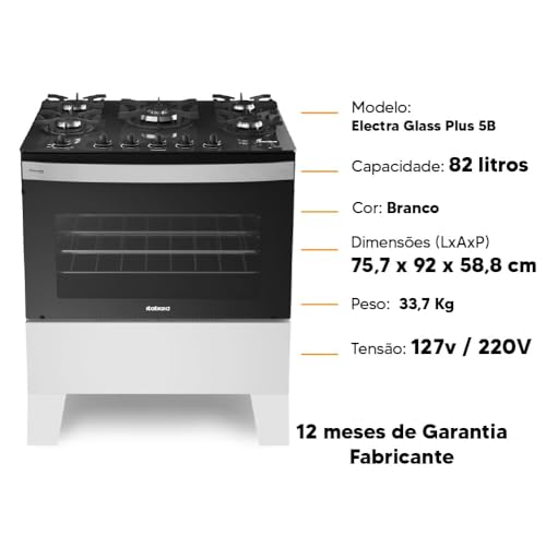 Fogão Itatiaia 5 Bocas Electra Glass Plus Branco Bivolt