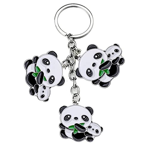 ODETOJOY Three Pandas Keychain Charm for Girls Panda Keyring Gift Key Chains Panda Bear Collection (Mom and baby panda)