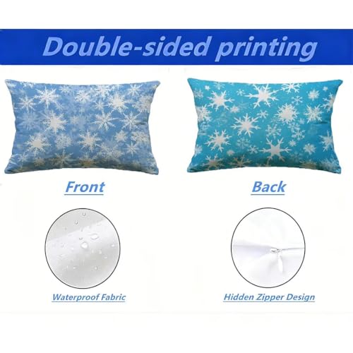 Housse de coussin extérieur 70x90 cm lot de 2 bleu aspect lin imperméable - 3