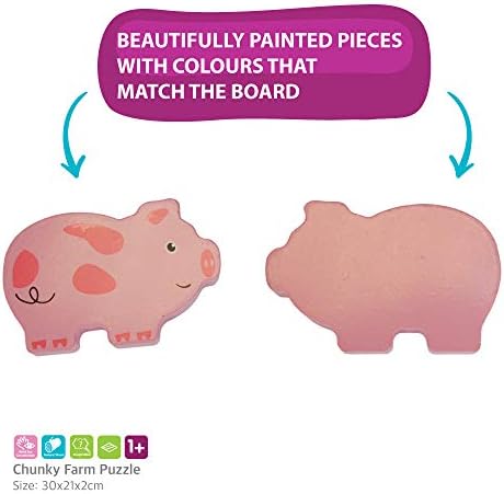 Wooden Farm Chunky Puzzle Game  7 Colourful Pieces: Jigsaw Game for Children and Toddlers 1 year 12 months+ and above  Bold design and bright colours, farm animals