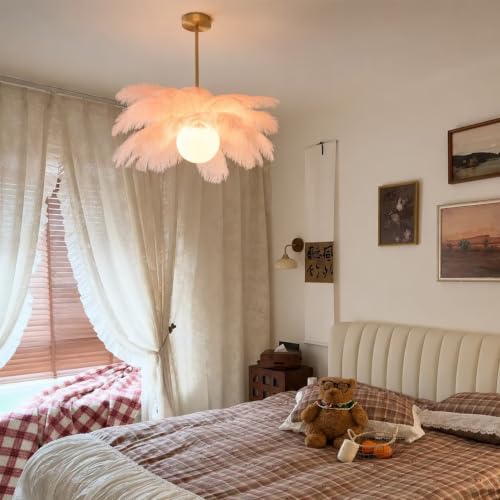 Lámpara de techo de plumas rosa tipo araña moderna para salón y dormitorio 5