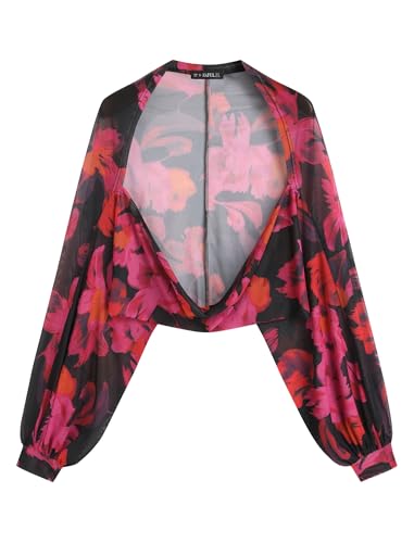 Image of ZAFUL Women's Sheer Shrug Y2K Long Sleeve Cardigans 2026 Irregular Tie Front Bolera