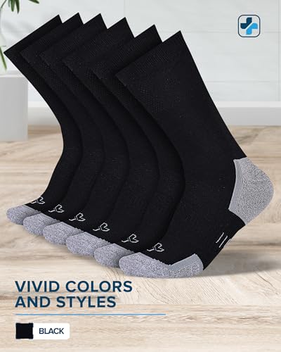 Doctor's Select Bamboo Viscose Black Diabetic Socks for Men - 6 Pairs Crew Stretch Top Mens Diabetic Socks | Moisture Wicking Diabetic Neuropathy Socks for Men | Black