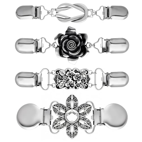 Image of 5Pieces Vintage Sweater Clip to Hold Sweater Together, Cloak Clasp Cardigan Clip Collar Retro Cloak Brooches and Silver Shawl Pins