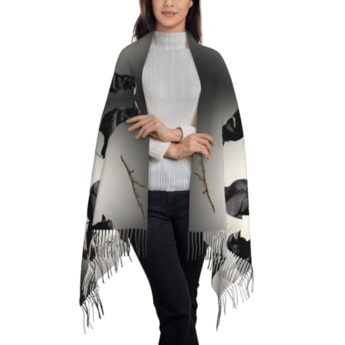 Black Crow Birds On A Branch Print Tassel Scarf For Women Men,Soft Scarf Shawl For Winter Fashion, Lightweight Scarf Shawl3