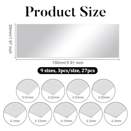 Image of OLYCRAFT 27Pcs 9 Sizes 304 Stainless Strips Sheets Rectangle Stainless Steel Strips Metal Shims Shim Stock Assortment Metal Shim Stock for Kitchen Trim Gap Filler Tools Home Improvement