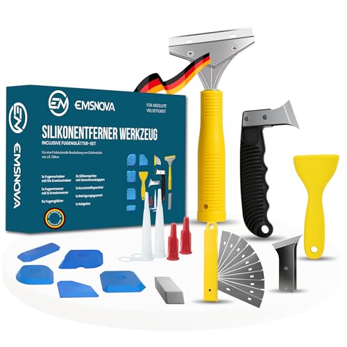 EMSNOVA® Silikonentferner Werkzeug-Set – 24-teiliges 3-in-1 Profi-Set mit Fugenschaber, Fugenmesser