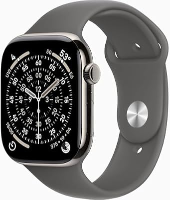Apple Watch Series 11 [GPS + Cellular, 46mm] Natural Titanium Case with Stone Gray Sport Band, S/M (Renewed Premium)
