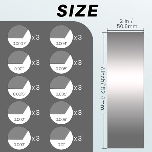 Image of Shim Stock Assortment Steel 2 inch Width x 6 inch Length, 30 Pcs 304 Stainless Steel Strips, 0.001 inch, 0.002 inch, 0.003 inch, 0.004 inch, 0.005 inch, 0.006 inch, 0.007 inch, 0.008 inch, 0.009 inch, 0.01 inch Thickness Metal Shims