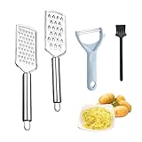 【Material】 El rallador está hecho de acero inoxidable de alta calidad, que es resistente y duradero, con aberturas uniformes y afiladas, y puede manejar la mayoría de las frutas y verduras; el cuerpo del pelador está hecho de plástico duro y la hoja está hecha de acero inoxidable, que se adapta muy bien a la piel de frutas y verduras y puede quitar rápidamente la cáscara sin desperdiciar la pulpa; el cepillo de limpieza está hecho de plástico y alambre de nailon, que es suave y cómodo al tacto.