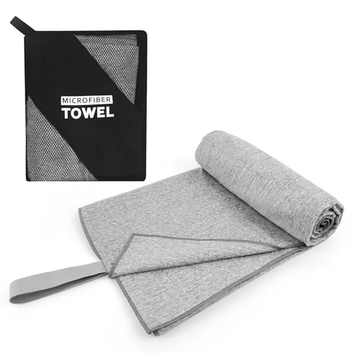 NUOYEE Microfiber Beach Swimming Pool Hot Yoga Mat Body Towel Quick Dry Large Size Camping Towel Lightweight (Grey, 1 Pack XL(31.5X70 Inch)
