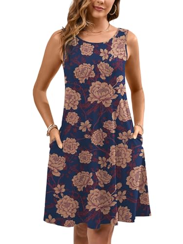 Image of Heymoments Women's Summer Dresses Sleeveless Casual Fashion Loose Swing Button Down Beach Dress with Pockets