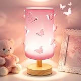 3D Butterfly Lamp, Pink Table Lamp with Wood Base for Girls Bedroom (Pink)
