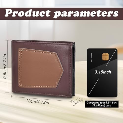 Men's Wallets, Leather Bifold Slim Wallet, Minimalist Credit Card Thin Wallet with 8 Card Slots and ID Window (Coffee)2