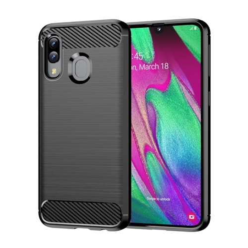 owlhold Funda para Samsung Galaxy A40, Texturas cepilladas y de Fibra Carbono Carcasa, Ultrafina TPU Suave Militar Protector Capa Antigolpes, Anti-Raspaduras, Antideslizante Case, Negro