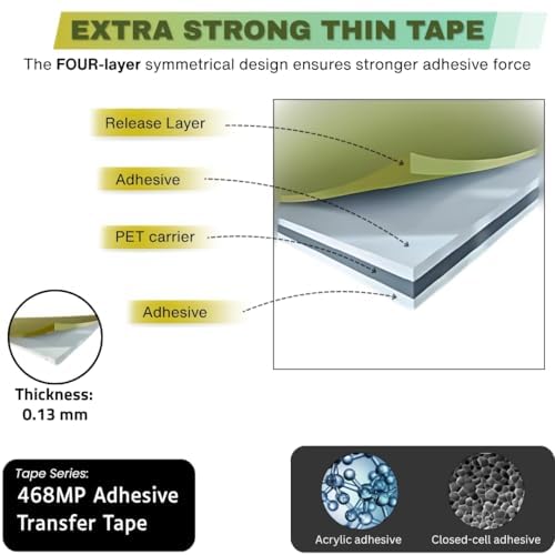 Made with 468MP Extra-Thin Double-Sided Transfer Tape, Transparent, for Electronics, LCDs, DIY, Cell Phones, touchscreens, and 3D Printers. (9mmx10 Meter)