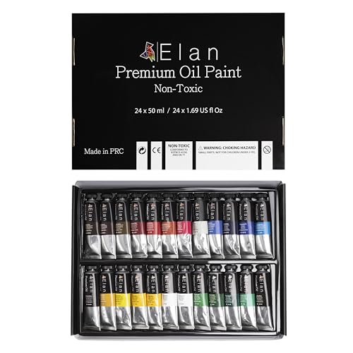Elan Set Pintura y Oleo Profesional, 24 Tubos 50ml, Kit Pintura Oleo para Lienzos, Set para Adultos