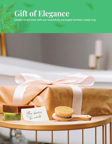 Bandeja de baño extensible de madera de bambú de lujo con puente ajustable 8