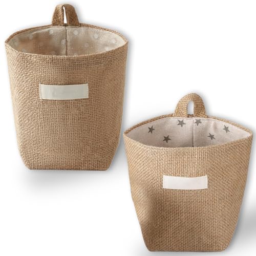 2 Stück Hängekorb Baumwolle Leinen, Hängekörbe Bad, Abnehmbar, Faltbar,...