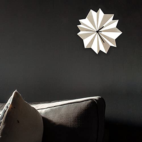 11½" Unique Handmade Wooden Wall Clock With Sparkling Colors By Ardeola, Silver Clock, White Clock, Japandi Clock, Nordic Clock, Scandinavian Wall Decor, Nordic Interior Decoration - Origami Silver #TOP1