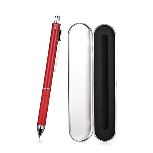 smttw 4 in1 Multi-Function Refillable & Retractable Ballpoint Pen + 0.5mm Mechanical Pencil, Fine Point, Red Metal Barrel, Black/Red/Blue Inks, Multicolor Pen With Metal Gift Box