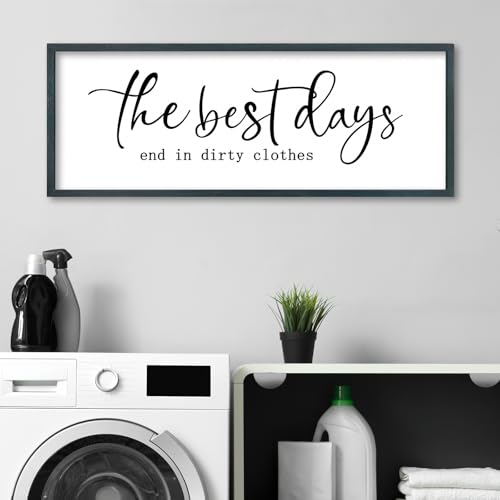 FZMHASLWW Laundry Room Sign Wall Decor 3212 The Best Days End In Dirtiest Clothes Large Wood Framed Wall Art Hanging (Black)