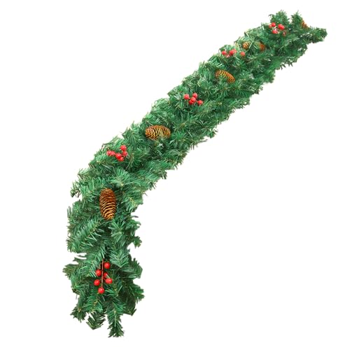 Guirnalda de Navidad realista de 2,7 metros, guirnalda de mesa, enredaderas artificiales realistas con bayas rojas, piñas, decoración invernal para pared de chimenea, pared, terraza, interior y