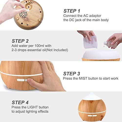 Essential Oil Diffusers, 250ml Aromatherapy Diffuser for Essential Oils, Aroma Oil Diffuser Humidifier, Wood Grain Ultrasonic Diffuser, Waterless Auto Shut Off, 7 Colors Light