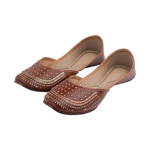 Image of KORAKARI Women's Traditional Ethnic Amber Punjabi Jutti, Leather Flat Comfortable Mojaris for Girls